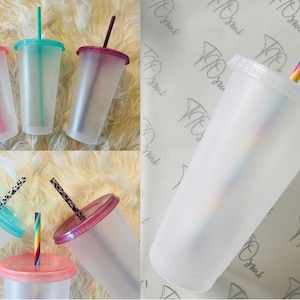 BLANK Frosted Tumbler with choice of lid and straw, Reusable cold cup 24oz, Bulk  - see description for discount offers