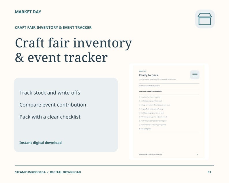 Craft Fair Checklist.pdf Craft Fair Inventory Tracker Spreadsheet With Event Costs and Printable ...