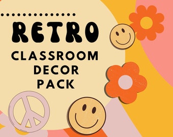 Retro Classroom Decor Pack- Editable Canva Template, Back to school, first day of school, digital download