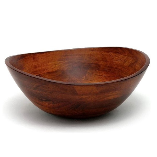 Handmade Large Wavy Wooden Bowl Cherry Wood Finish  - 13" x 12.5" x 5" - Serving Bowl, Fruits, Salad, Dessert