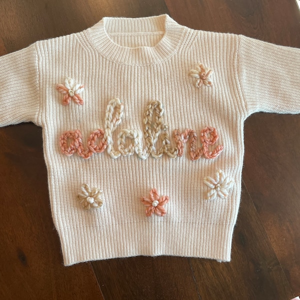 Hand Embroidered Custom Baby/Toddler Girl Name Sweaters