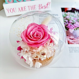 Dried Flower Bouquet, Dried Floral arrangement in Vase, Preserved Flowers, Eternal Rose Glass Dome, Mothers Day Gift,  Gift for her Birthday