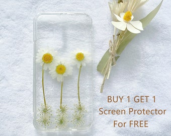 RESIN IPHONE 12/13 CASE, IPhone Cases 13 Pro Max Case, Real Pressed Daisies Transparent IPhone 12 Case, Girly Trendy IPhone 12/13 Pro Case