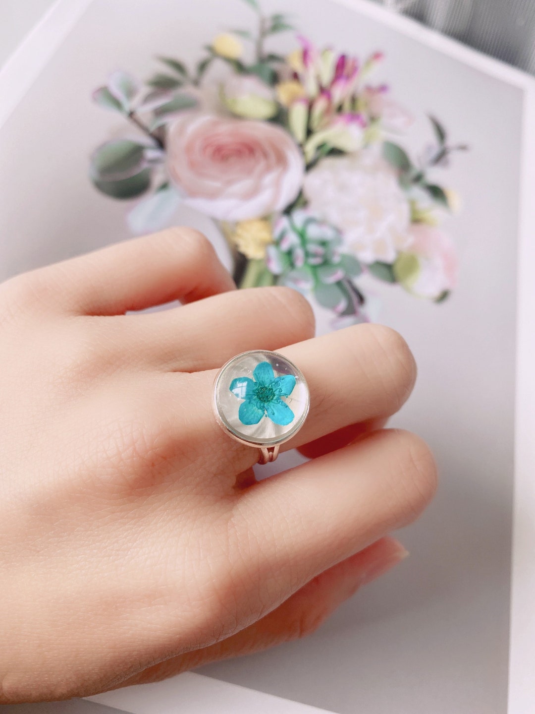 Me Not Resin Ring, Pressed Flower Resin Ring, Real Flower Ring