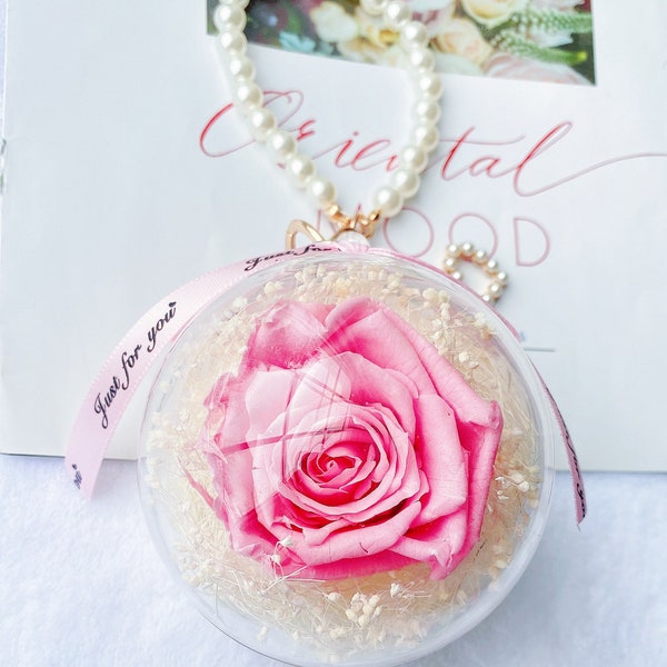 PRESERVED ETERNITY ROSE, Timeless Resin Rose Keychain, Car Charm For Rear View Mirror, Hanging Rose Dome Charm for Car/Bags, Valentines Gift