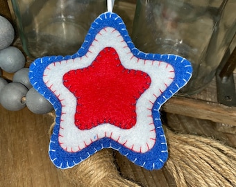 Red white and blue star 4th of July felt ornament