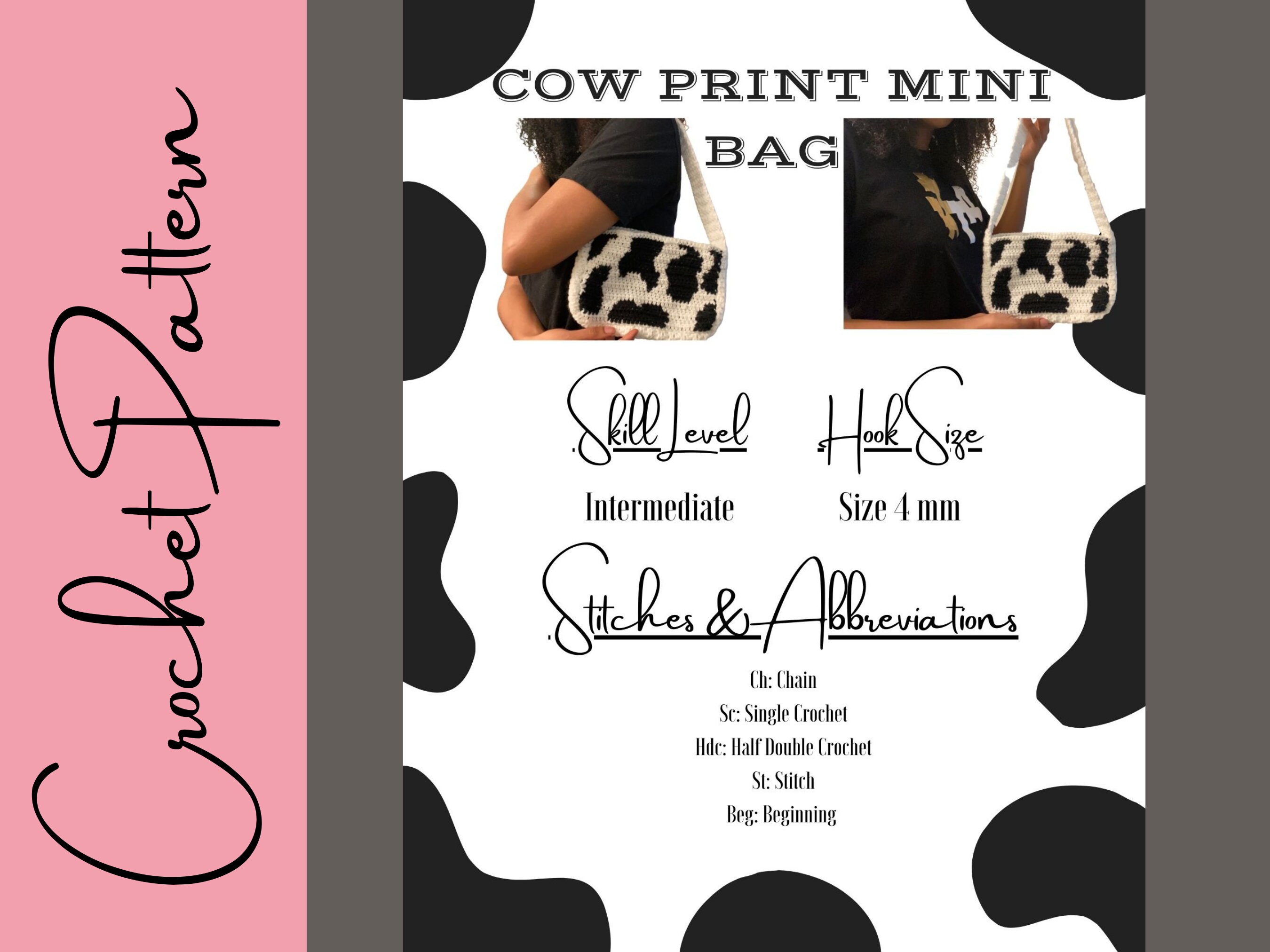 Crochet Purse Cow Print Mini Bag Easy Crochet Purse Etsy