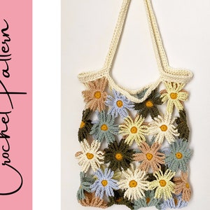 Crazy Daisy Market Bag Crochet PATTERN INTERMEDIATE LEVEL Crochet market bag tote handbag image 2