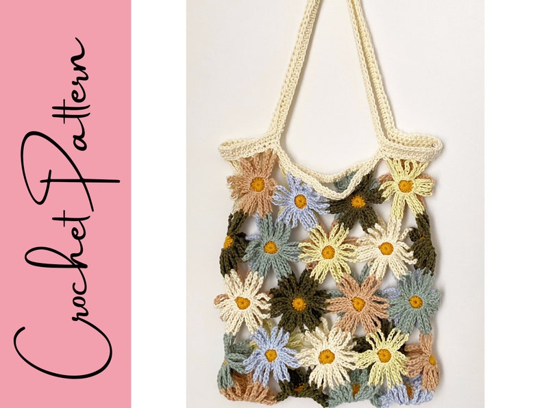 Crazy Daisy Market Bag Crochet PATTERN INTERMEDIATE LEVEL Crochet market bag tote handbag image 2