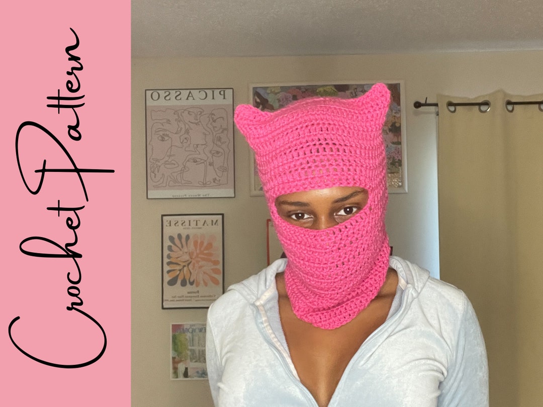 Crochet PATTERN Cat Ear/horns Ski Mask PDF / Beanie / Hat PATTERN