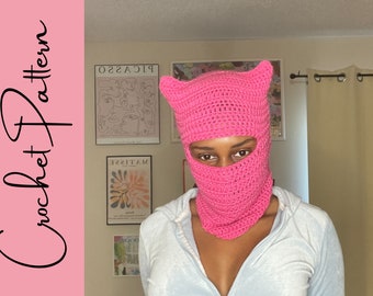 Crochet PATTERN Cat Ear/Horns Ski Mask PDF / Beanie / hat PATTERN | Balaclava | Easy Crochet Pattern