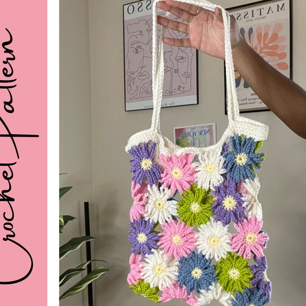 Crazy Daisy Market Bag Crochet PATTERN | INTERMEDIATE LEVEL Crochet market bag tote handbag