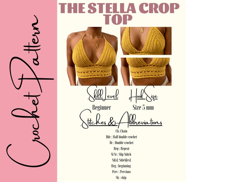 The Stella Crop Top PATTERN Crochet Crop Top All Sizes image 7