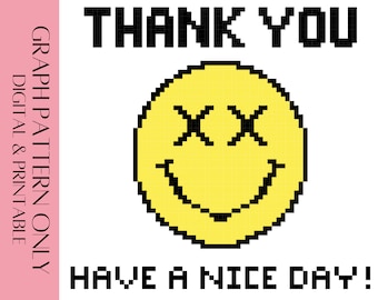 Gracias, cara sonriente, gráfico de crochet y PATRÓN escrito