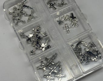 Chrome/ Silver Cross Nail Charms