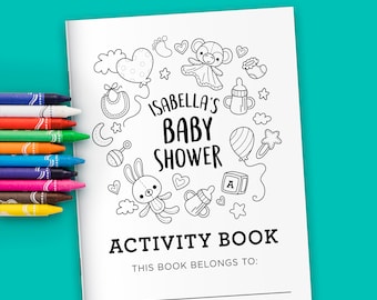 Personalized Baby Shower Activity Coloring Book for Kids - Printed Books or DIY Digital Files (PDF)