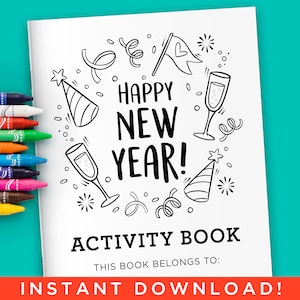 New Years Activity Coloring Book for Kids - Digital Files Instant Download (PDF)