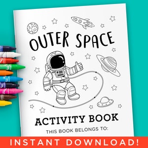 Målarbok för barn med aktivitetsmotiv i rymden - digitala filer direktnedladdning (PDF)