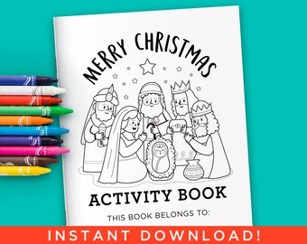 Merry Christmas Religious Activity Coloring Book for Kids - Digital Files Instant Download (PDF)
