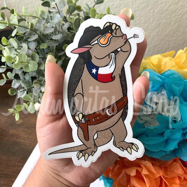 Texas | Cowboy | Armadillo | Cute Animal | Vinyl Waterproof Sticker