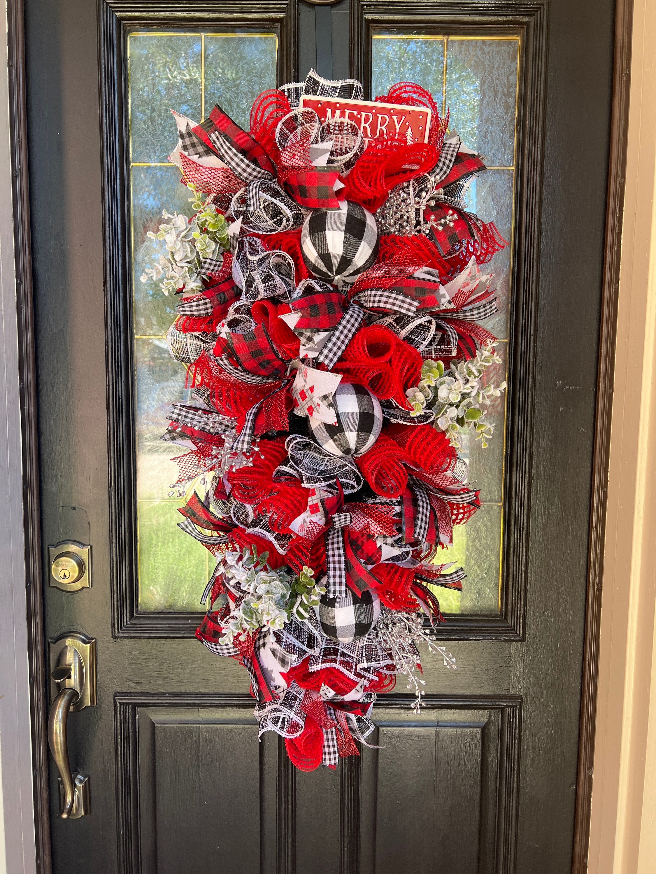 Extra Large Buffalo Plaid Christmas Swag: Red & Black Door Decor
