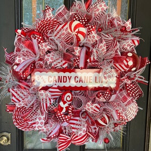Candy Cane Ln wreath, Candyland, Peppermint wreath, Candy Christmas decor, Candy door decor, Christmas decor, Red and White Christmas