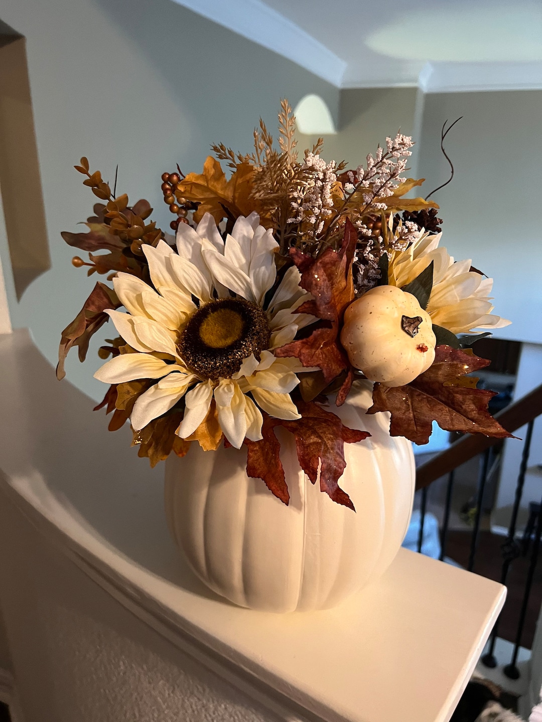 White Pumpkin Fall Floral Centerpiece: Rustic Country Decor - Etsy