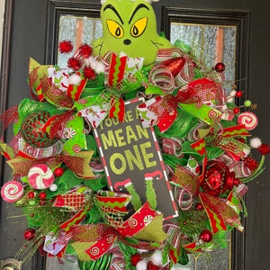 You’re the mean one, Green monster wreath, Green monster decor, Christmas green monster, Christmas door decor, Christmas wreath for door,