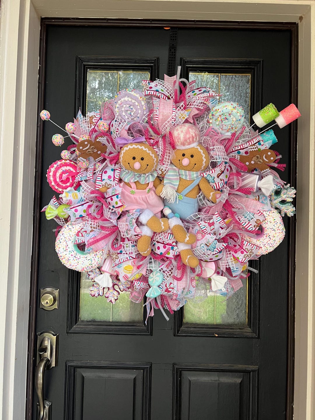 Gingerbread Couple Christmas Door Wreath: Pink Candy Decor - Etsy