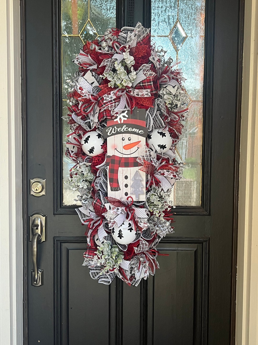 Buffalo Plaid Snowman Welcome Swag: Red & Black Winter Door Decor - Etsy