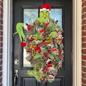 Extra Large Green Monster Christmas Swag: Glittery Holiday Door Decor