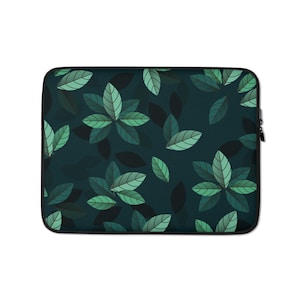 Laptop Sleeve 13 15 Inch Protective Cover - Green Leaf Padded Protective Case, Fits All Brands