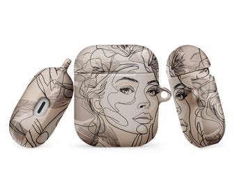 Line Art AirPods Case: Impact-Absorbing Polycarbonate, Carabiner Clip