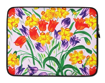 Laptop Sleeve 13 15 Inch - Spring Flowers Padded Protective Case, Fits all Brands