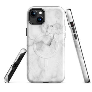 Carrara White Marble MagSafe® Tough iPhone Case – Dual-Layer Protective Cover for 15 Pro Max, 15, 14, 13 & 12 Series