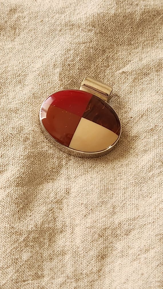 Inlaid Stone Pendant / Rusted Earth Quad Tiled Ne… - image 1