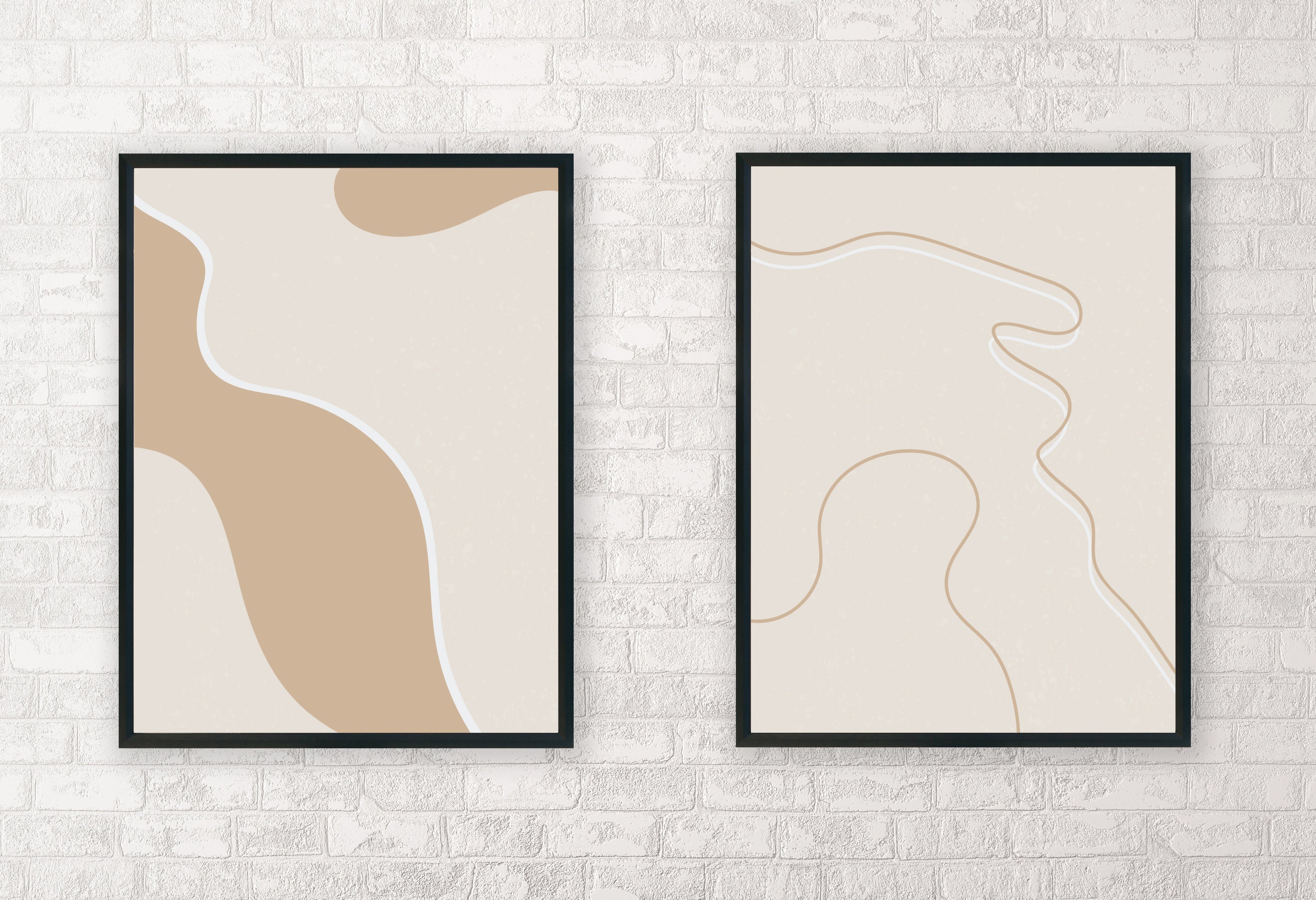 Set of 2 Modern Art Prints, Abstract Minimalist Modern Natural, Wall