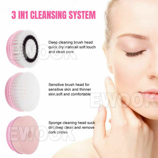 3 In 1 Facial Cleansing Rechargeable Electric Waterproof Massager Face Brush Au