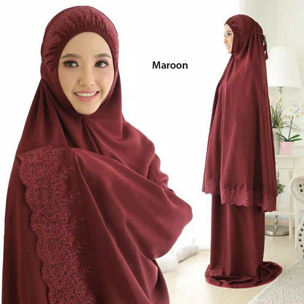 Muslim Women Long Scarf Islamic Prayer Hijab Jilbab Overhead Salah Khimar Set Luxury Two piece With Skirt Overhead Khimar Abaya