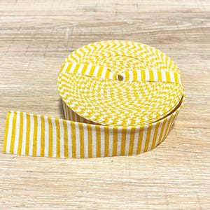 QUILT BINDING - Bright Mustard Yellow and White 1/8” Stripe - 100% Cotton - 5, 7, 9 or 11 yard 1.25” single fold roll