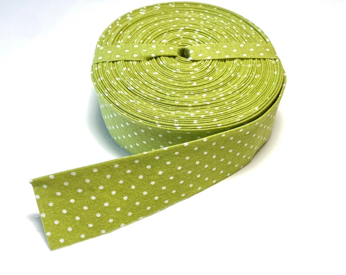 QUILT BINDING Lime Green Polka Dot 100 Cotton 7, 9 OR 11 Yard Roll