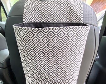 Car Trash Bag, Waterproof Canvas Lining, Cotton Canvas Exterior, Hook and Loop Closure, Head Rest Attachment, Car Organization, Garbage Bag