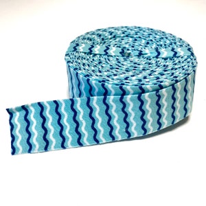QUILT BINDING - Blue, Navy and White Wavy Stripe - 100% Cotton - 7, 9 or 11 yard pre-made single fold roll
