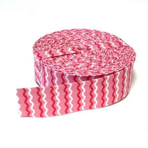 QUILT BINDING - Pink and White Wavy Stripe - 100% Cotton Fabric - 7, 9 or 11 yard pre-made single fold roll