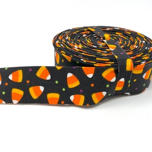 QUILT BINDING - Candy Corn Print Fabric - Orange and Black - 100% Cotton - Halloween - Premade singlefold roll