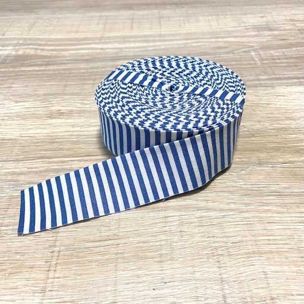 QUILT BINDING - Denim Blue and White 1/8” Stripe - 100% Cotton Fabric - 5, 7, 9 or 11 yard 1.25” single fold roll