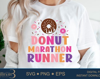 Donut Marathon Runner SVG: humoristisch bestrooid donutontwerp (digitale download)