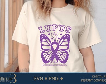 Mariposa SVG para la concienciación sobre el lupus: Diseño de guerrero con lazo morado (descarga digital)