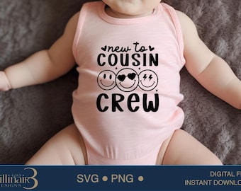 Cousin Crew SVG: 出産のお知らせ、スマイリーフェイスデザイン (デジタルダウンロード)
