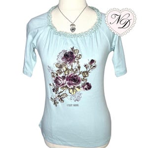 L&#39;EST ROSE Blue Floral Print Top